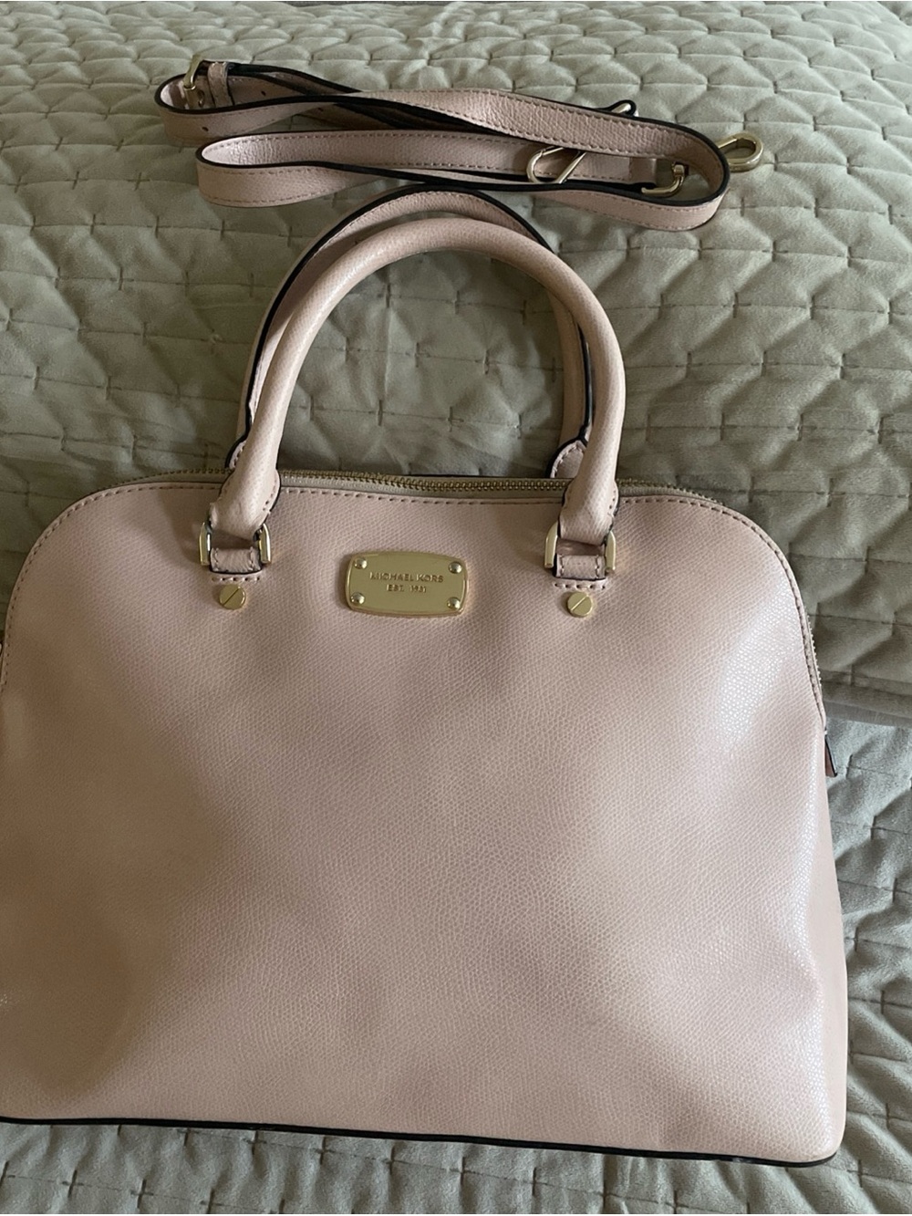Michael Kors Pale Pink Pebbled Leather Dome Satchel with Strap